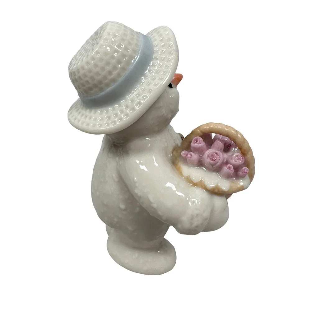 Vintage Lenox 2000 Snowman Figurine May Flowers Basket Porcelain Gold Accents